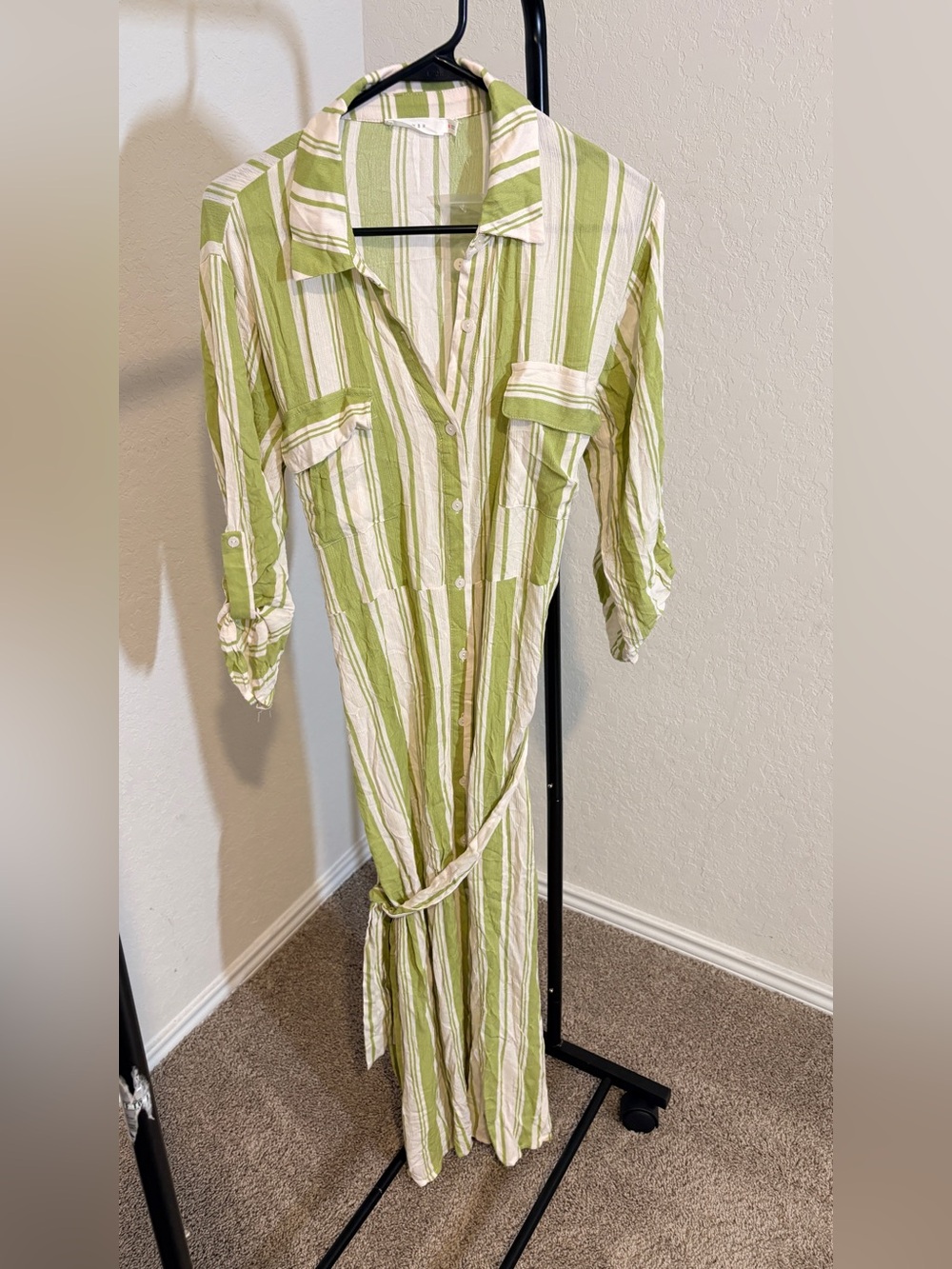 Lush Green & White Striped Button-Front Dress